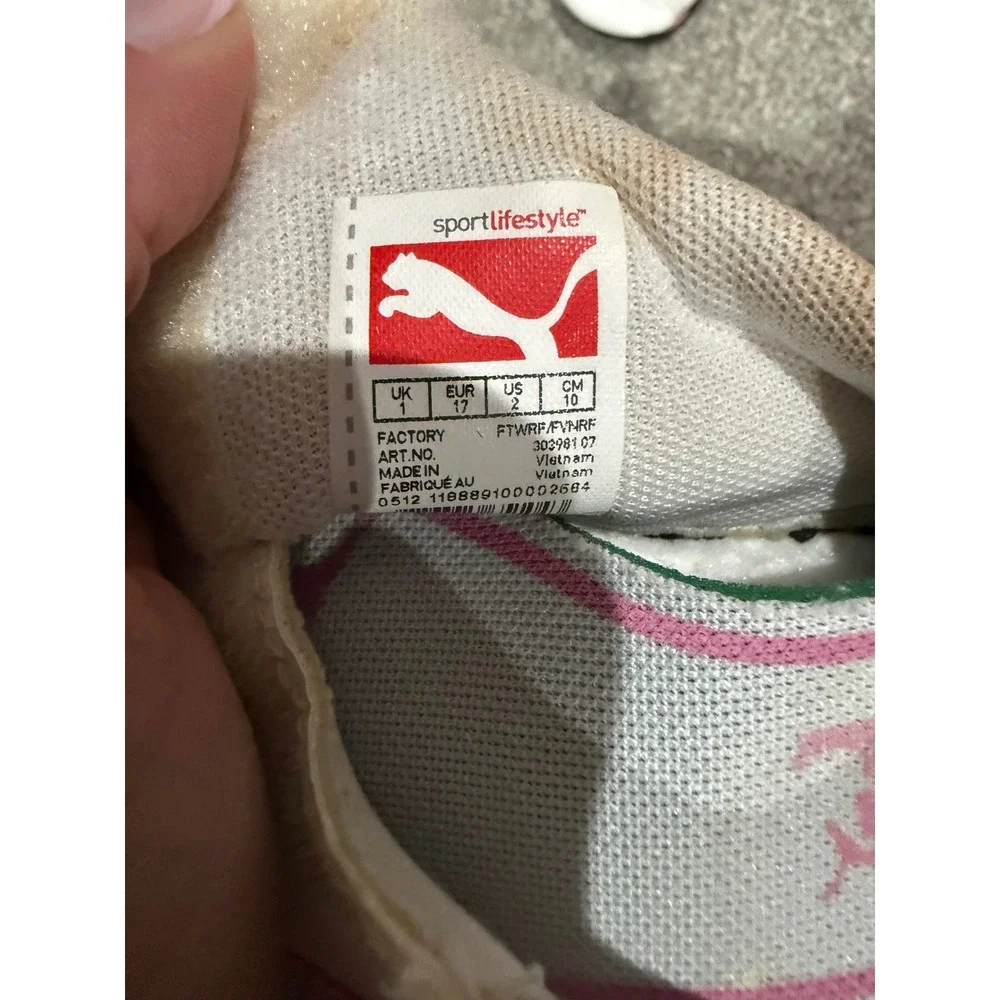 Puma Motorsport Infant Crib Shoes White Pink Soft Sole Baby Sneakers Size 2 US